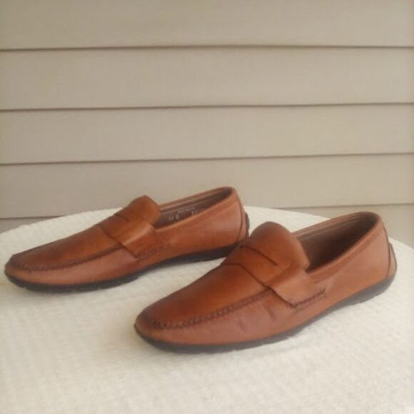 Allen Edmonds Driving Loafers Tan Leather Brooker Slip On with Penny Slot 11D - Picture 1 of 12